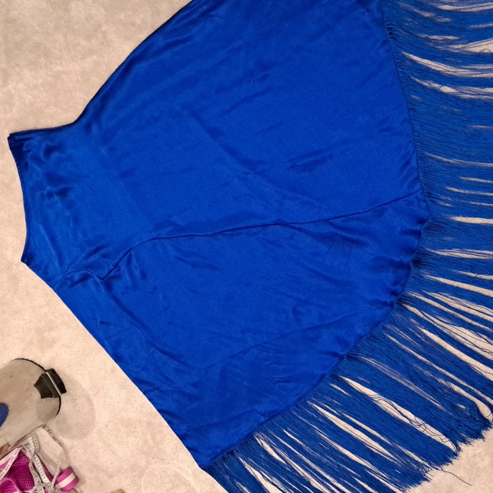 Wanni Fuga Blue Maxi Fringe One Shoulder Dress NEW - Picture 2 of 11